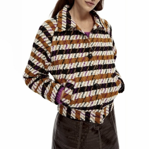 Scotch & Soda Wool Houndstooth Plaid Coat Cute Fall Jacket XS - Picture 1 of 14